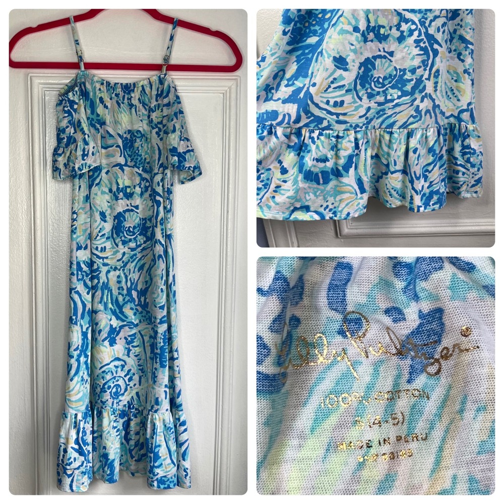 Lilly Pulitzer Clary Maxi Dress Bennett Blue Salty Seas Girls Size Small (4/5)